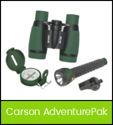 Binoculars, compass, flashlight, whistle set image with green fraome that links to the catalog record