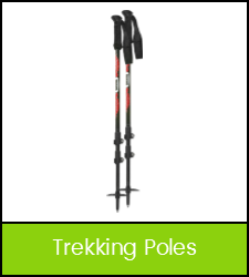 Red and black trekking poles with straps