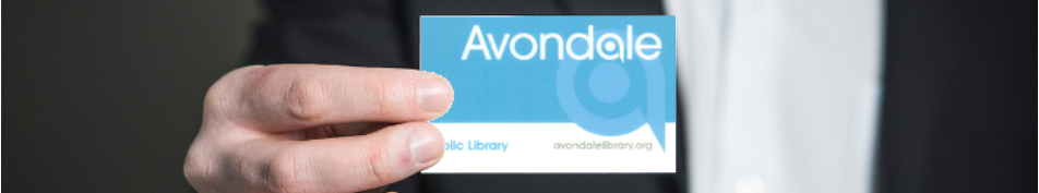 Man holding blue Avondale Public Library card