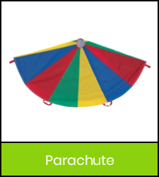 Multicolored parachute game image with green frame that links to catalog record