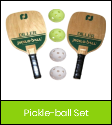 Pickle ball paddles and balls image in green frame with link to catalog record