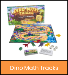 Dino Math Tracks game in orange frame image with link to catalog record