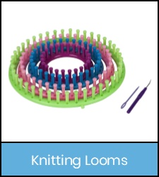 Round knitting looms and tools in blue frame image with link to catalog record