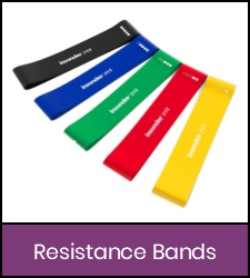 Multi-color resistance bands in purple frame image with link to catalog record