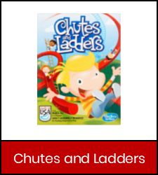 Chutes and Ladders game image in red frame with link to catalog record